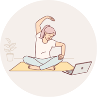 オンラインヨガをする女性のイラスト
