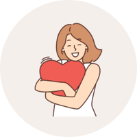 ハートを抱きしめて微笑む女性のイラスト
